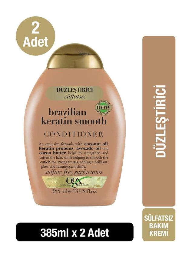 Ogx Keratin Sülfatsız Düzleştirici Keratinli Tüm Saçlar İçin Unisex Saç Kremi 2x385 ml