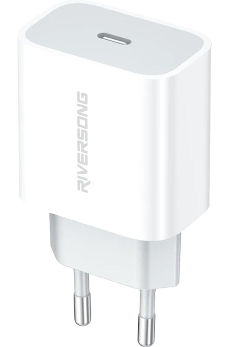 Riversong Wall Charger Universal Type C Kablolu 20 W Hızlı Şarj Aleti Beyaz
