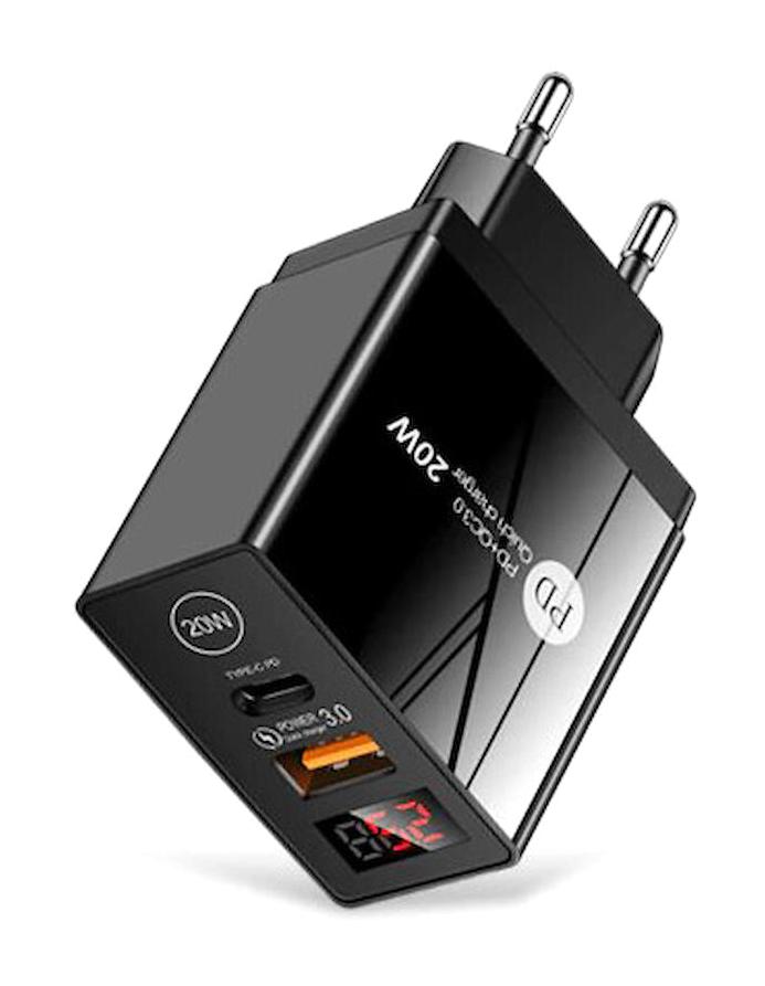 Zuidid Led Göstergeli Universal USB Type C Kablosuz 20 W Çoklu Şarj Aleti Siyah
