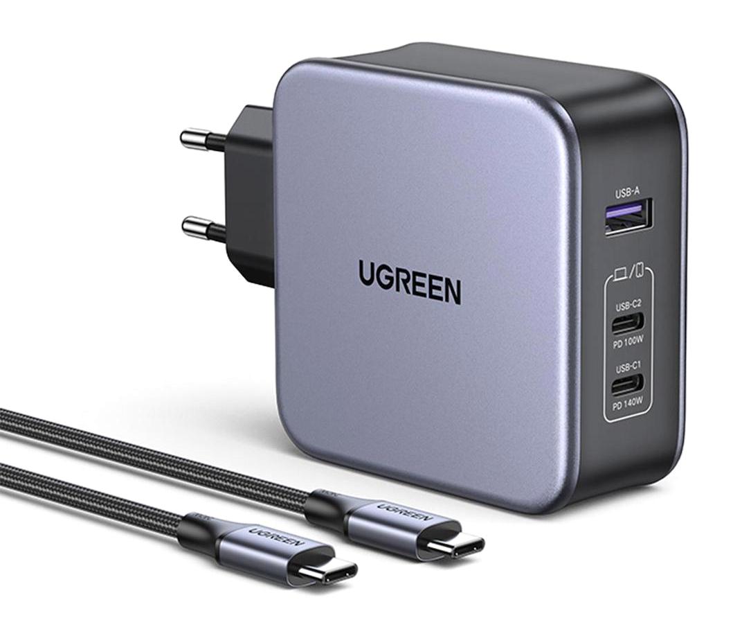 Ugreen Nexode Universal USB Type C Kablolu 140 W/3.1 Amper Çoklu Hızlı Şarj Aleti Siyah