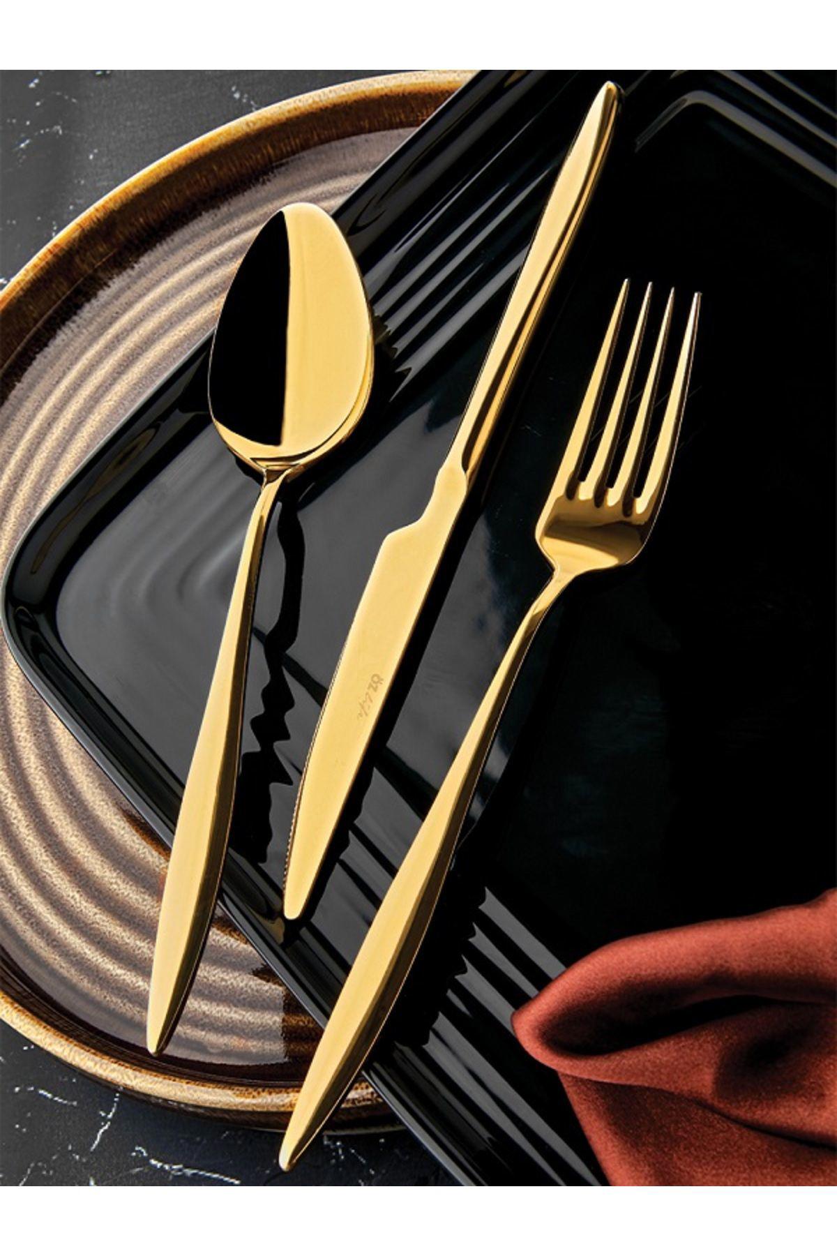 Özlife Ela Mat 36 Parça 6 Kişilik Çatal Kaşık Bıçak Gold