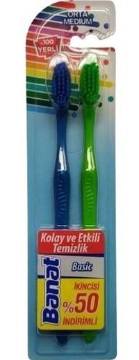Banat Orta Manuel Diş Fırçası Çok Renkli 2'li