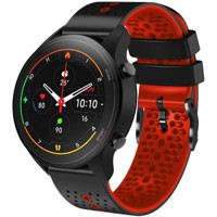 Xiaomi Delikli İki Renkli Mi Watch S1 Pro Silikon 22 mm Yetişkin Akıllı Saat Kordonu Kırmızı-Siyah