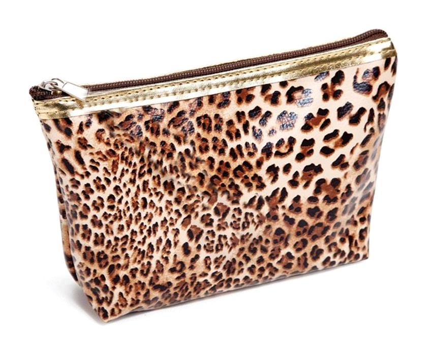 Tarko 4338 Kahverengi Leoparlı Polyester Küçük Boy Seyahat Makyaj Çantası