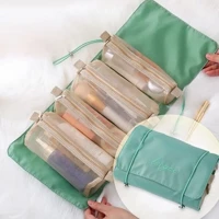 Weichuang Bölmeli Yeşil Düz Polyester Büyük Boy Çok Gözlü Seyahat Makyaj Çantası