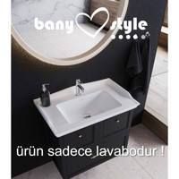 Turkuaz Seramik Cerastyle Klasik Tekli 80 cm Seramik Tezgah Üstü Dikdörtgen Lavabo Beyaz