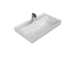Turkuaz Seramik Etajerli Klasik Tekli 80 cm Tezgah Üstü Dikdörtgen Lavabo Beyaz