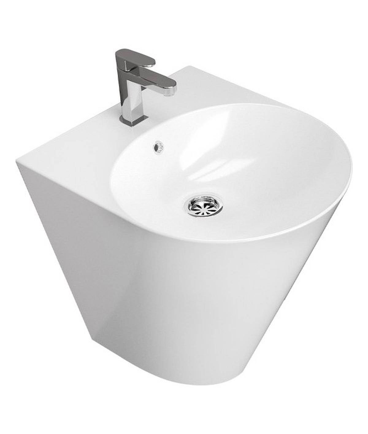 Turavit Monoblok Klasik Tekli Seramik Oval Lavabo Beyaz