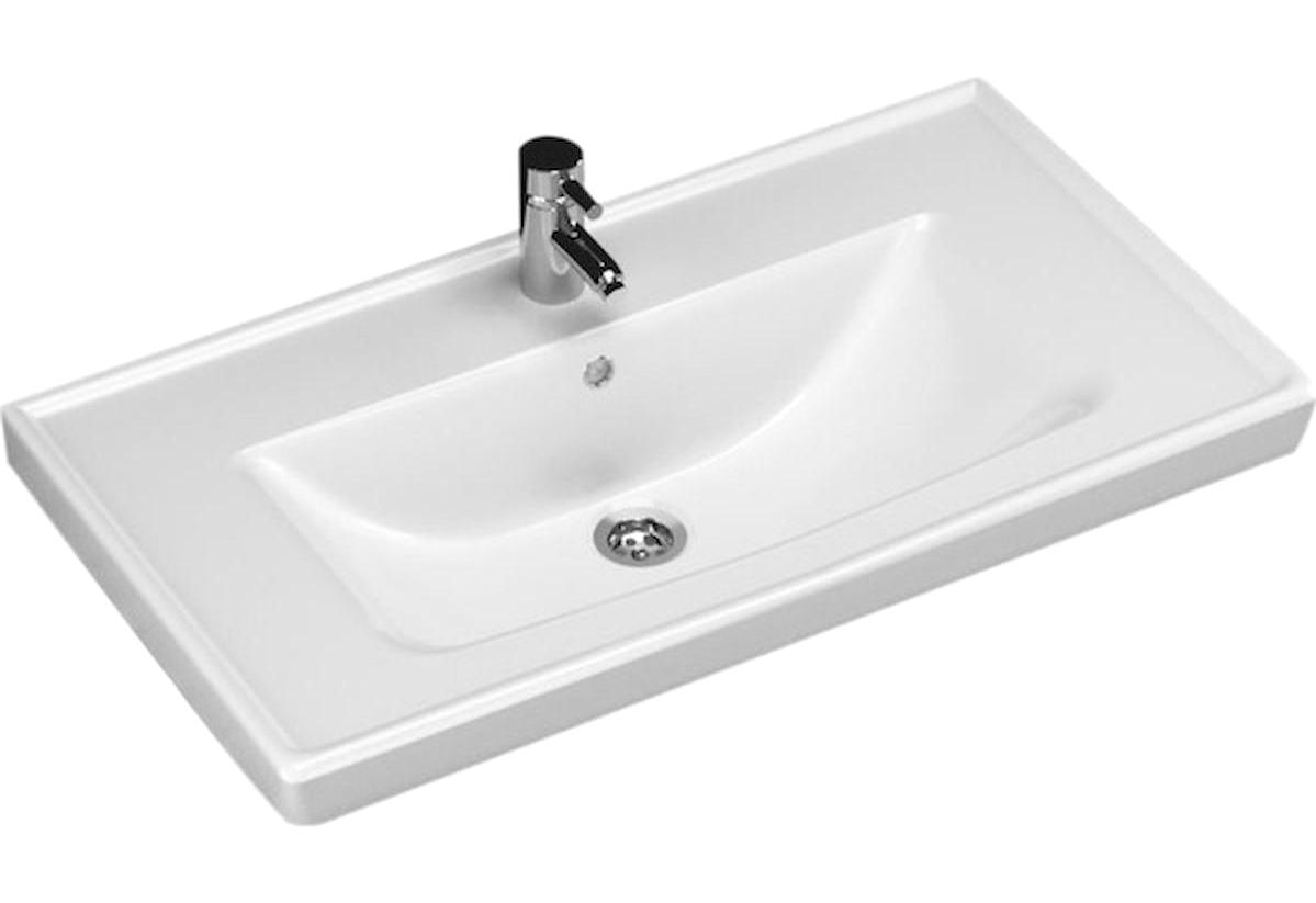 Turavit BL0402 Klasik Tekli 80 cm Seramik Tezgah Altı Dikdörtgen Lavabo Beyaz
