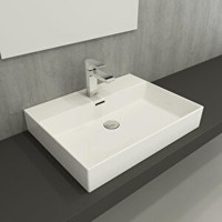 Bocchi 1376-001-0126 Klasik Tekli 60 cm Seramik Tezgah Üstü Dikdörtgen Lavabo Beyaz