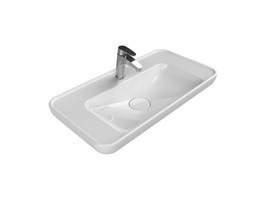 Turkuaz Seramik Klasik Tekli 80 cm Tezgah Üstü Dikdörtgen Lavabo Beyaz