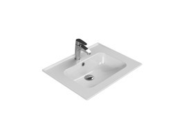 Turkuaz Seramik Etajerli Klasik Tekli 60 cm Tezgah Üstü Dikdörtgen Lavabo Beyaz