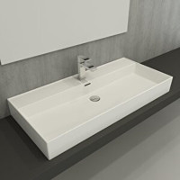 Bocchi 1378-001-0126 Klasik Tekli 100 cm Seramik Tezgah Üstü Dikdörtgen Lavabo Beyaz