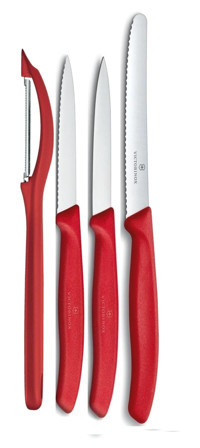Victorinox Kırmızı 8-11-11 cm Plastik Saplı Paslanmaz Çelik 4 Parça Mutfak Bıçak Seti