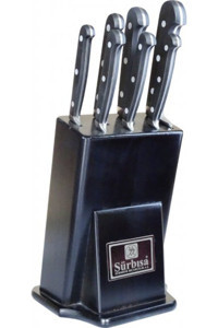Sürbisa 61509 9-15-21-21.5 cm Plastik Saplı Paslanmaz Çelik 7 Parça Standlı Mutfak Bıçak Seti