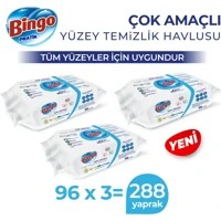 Bingo Pratik Beyaz Sabun Kokulu 96 Yaprak 3'lü Paket Yüzey Temizleme Mendili