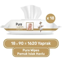 Pure Baby Organik Pamuklu 90 Yaprak 18'li Paket Islak Mendil