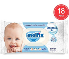 Molfix Hassas Ciltler Izotonik Sulu 60 Yaprak 18'li Paket Islak Mendil