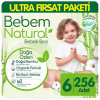 Bebem Natural Doğa Özleri 6 Numara Yıkanabilir Bebek Bezi 256 Adet