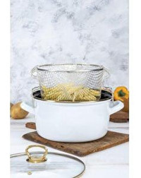Acar Qualita Savor Cam 2 Parça 22 cm Emaye Derin Tencere Beyaz