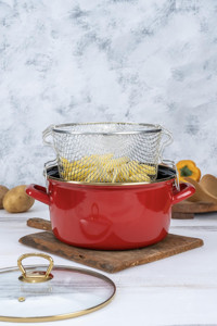 Acar Qualita Savor Cam 2 Parça 22 cm Emaye Derin Tencere Kırmızı