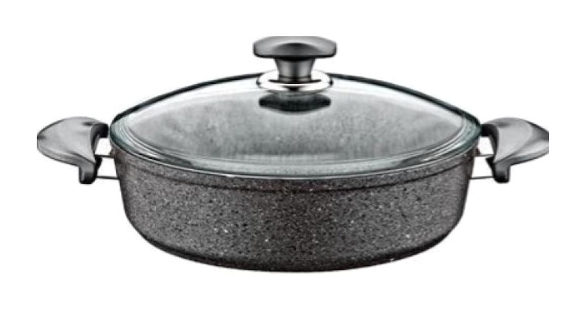 Oms GR200 Cam 2 Parça 22 cm Granit Basık Karnıyarık Tenceresi