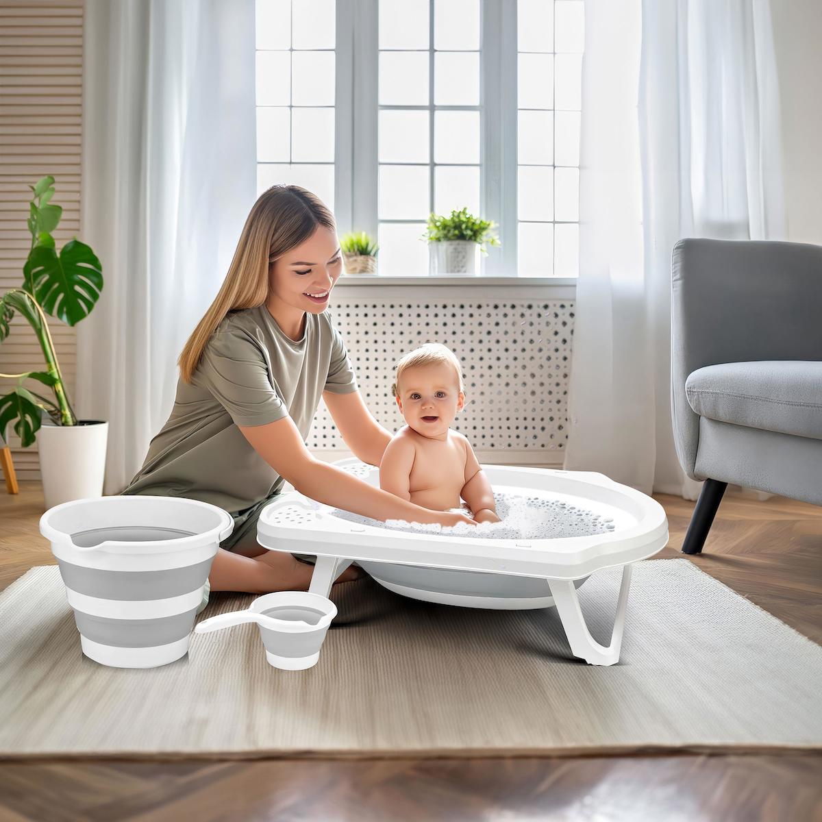 Wellgro Fileli Ayaklı Beyaz Katlanır Bebek Küveti Seti