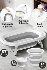 Toptanpro Büyük Boy Ayaklı Gri Katlanır Bebek Küveti Seti