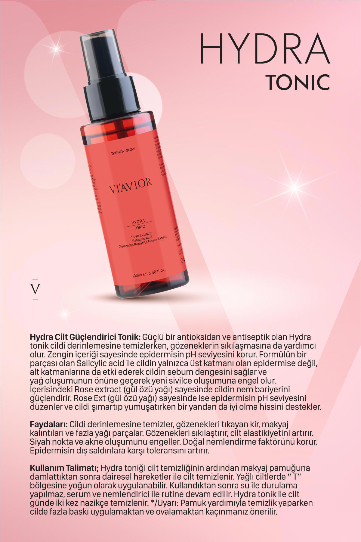 Vi'avior Gül Özlü Tüm Ciltler İçin Gözenek Sıkılaştırıcı Leke Giderici Yüz Temizleyici Sprey Tonik 100 ml