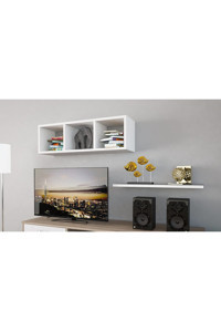 Modilayn 3 Bölmeli 3 Raflı Yonga Levha 31 cm Beyaz Kitaplık + Duvar Raf