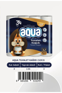 Aqua 3 Katlı 32'li Rulo Tuvalet Kağıdı