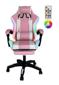 Fashcolle Ledli Ortopedik Masajlı Suni Deri Oyuncu Koltuğu Pembe