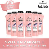 Gliss Gliss Split Hair Miracle Onarıcı Tüm Saçlar İçin Sade Standart Unisex Şampuanı 6x360 ml