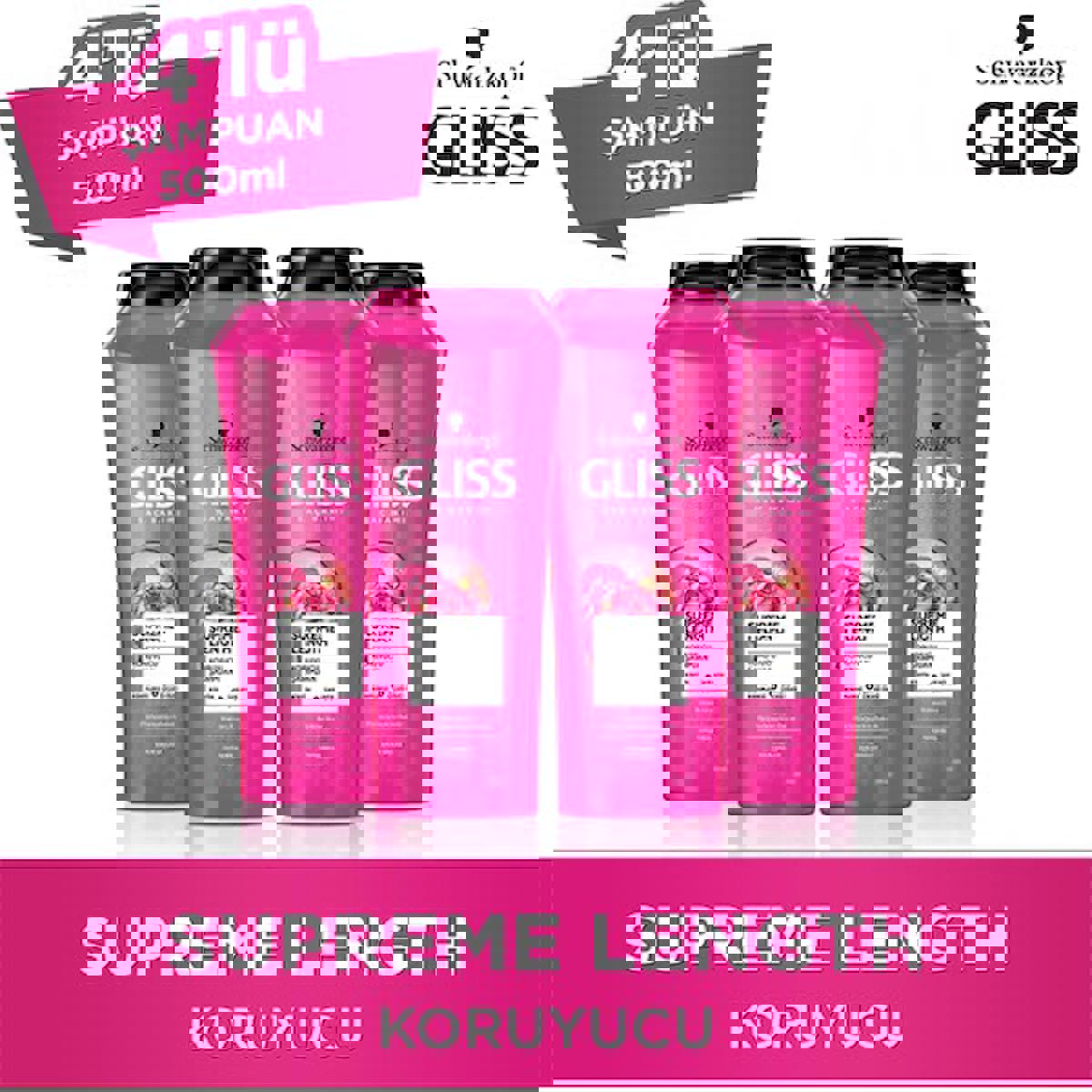 Gliss Supreme Length Onarıcı Tüm Saçlar İçin Sade Standart Unisex Şampuanı 4x500 ml