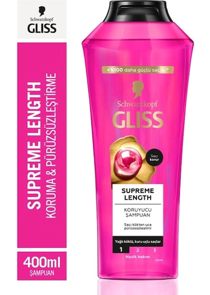 Gliss Supreme Length Onarıcı Tüm Saçlar İçin Sade Standart Unisex Şampuanı 4x400 ml