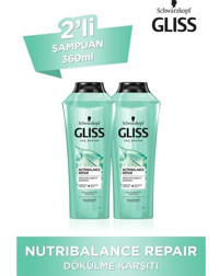 Gliss Nutribalance Repair Saç Dökülmesine Karşı Tüm Saçlar İçin Sade Standart Unisex Şampuanı 2x360 ml