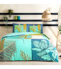 Taç Monstera Pamuk Dört Mevsim 200 x 220 cm Desenli Çift Kişilik Nevresim Takımı Mint