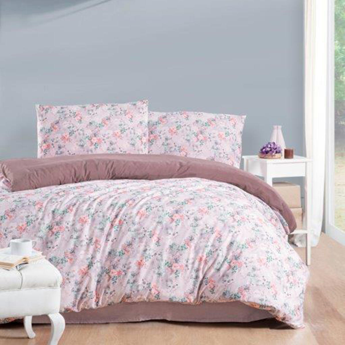 Ar Yıldız Lara Saten Dört Mevsim 200 x 220 cm Desenli Çift Kişilik Nevresim Takımı Pembe