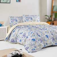 Ar Yıldız Evora Saten Dört Mevsim 200 x 220 cm Desenli Çift Kişilik Nevresim Takımı Mavi
