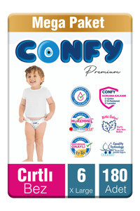 Confy Premium 6 Numara Cırtlı Bebek Bezi 180 Adet