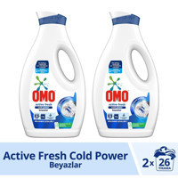 Omo Active Fresh Cold Power Beyazlar İçin 52 Yıkama Sıvı Deterjan 2x1.69 lt