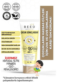 Bee'o Apicare 50 Faktör Tüm Ciltler İçin Suya Dayanıklı Parfümsüz Parabensiz Bebek Yüz ve Vücut Güneş Kremi 80 ml