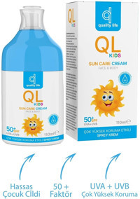 Quality Life 50 Faktör Hassas Ciltler İçin Yağsız Suya Dayanıklı Parabensiz Bebek Yüz ve Vücut Güneş Kremi 110 ml