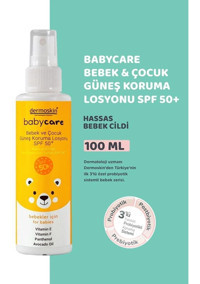 Dermoskin Babycare 50 Faktör Hassas Ciltler İçin Suya Dayanıklı Parabensiz Bebek Yüz ve Vücut Güneş Losyonu 100 ml