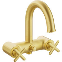 Vitra A4289325 Krom Çift Delikli Çevirmeli Yarı Ankastre Kuğu Banyo Bataryası Altın