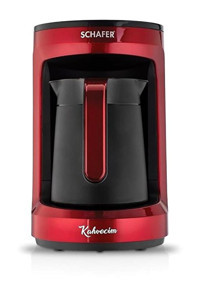 Schafer Kahvecim 1 Hazneli 4 Fincan Közde Kahve Tadında 600 W Kırmızı Türk Kahvesi Makinesi