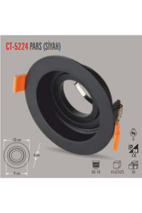 Cata Ct-5224 G10 Plastik Tekli Başlık Yuvarlak Gömme Spot Kasası Siyah