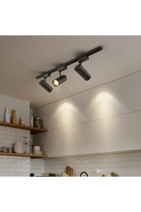 Klasled Metal 3'lü Başlık Silindir Sıva Üstü Led Ray Spot Siyah + 1 Metre Ray