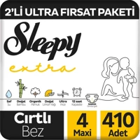 Sleepy Extra 4 Numara Organik Cırtlı Bebek Bezi 410 Adet