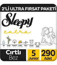 Sleepy Extra 5 Numara Organik Cırtlı Bebek Bezi 290 Adet